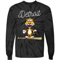 Distressed Tiger Mascot for Detroit Baseball Fans Tie-Dye Long Sleeve Shirt