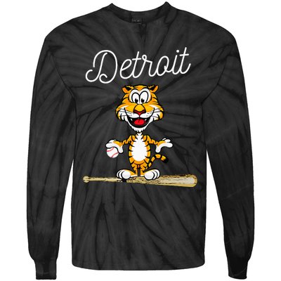 Distressed Tiger Mascot for Detroit Baseball Fans Tie-Dye Long Sleeve Shirt