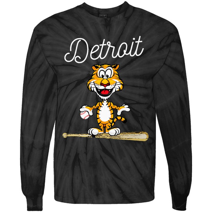 Distressed Tiger Mascot for Detroit Baseball Fans Tie-Dye Long Sleeve Shirt