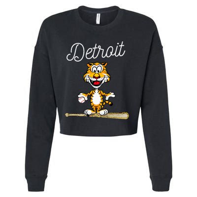 Distressed Tiger Mascot for Detroit Baseball Fans Cropped Pullover Crew