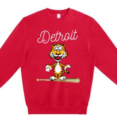 Distressed Tiger Mascot for Detroit Baseball Fans Premium Crewneck Sweatshirt