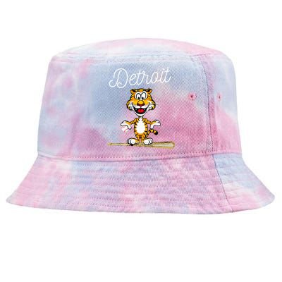 Distressed Tiger Mascot for Detroit Baseball Fans Tie-Dyed Bucket Hat