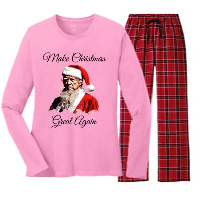 Donald Trump Make Christmas Great Again Christmas Festive Holiday Women's Long Sleeve Flannel Pajama Set 