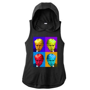 Donald Trump Mug Shot Colorful Pop Art Ladies PosiCharge Tri-Blend Wicking Draft Hoodie Tank