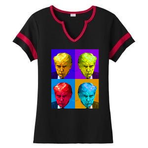 Donald Trump Mug Shot Colorful Pop Art Ladies Halftime Notch Neck Tee