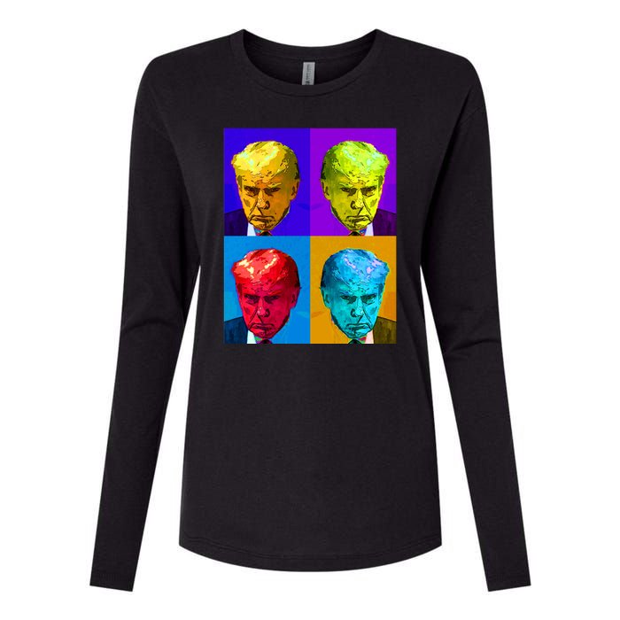 Donald Trump Mug Shot Colorful Pop Art Womens Cotton Relaxed Long Sleeve T-Shirt