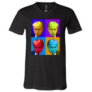 Donald Trump Mug Shot Colorful Pop Art V-Neck T-Shirt