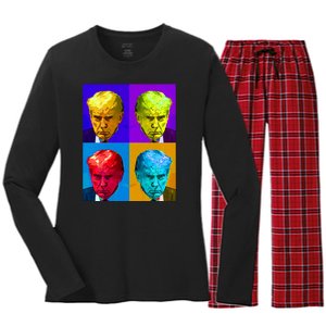 Donald Trump Mug Shot Colorful Pop Art Women's Long Sleeve Flannel Pajama Set 