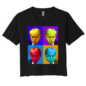 Donald Trump Mug Shot Colorful Pop Art Women's Crop Top Tee