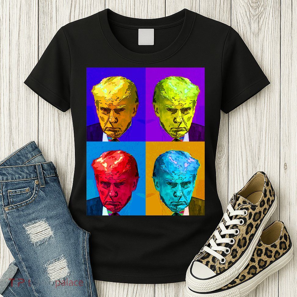 Donald Trump Mug Shot Colorful Pop Art Womens T-Shirt