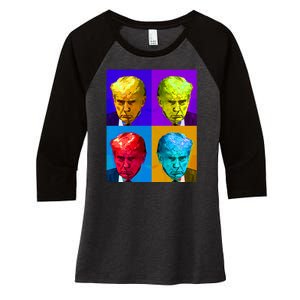 Donald Trump Mug Shot Colorful Pop Art Women's Tri-Blend 3/4-Sleeve Raglan Shirt