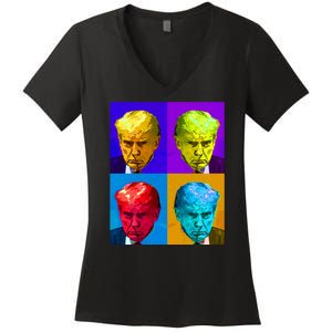 Donald Trump Mug Shot Colorful Pop Art Women's V-Neck T-Shirt