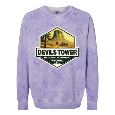 Devils Tower National Monument Wyoming Travel Art Badge Colorblast Crewneck Sweatshirt