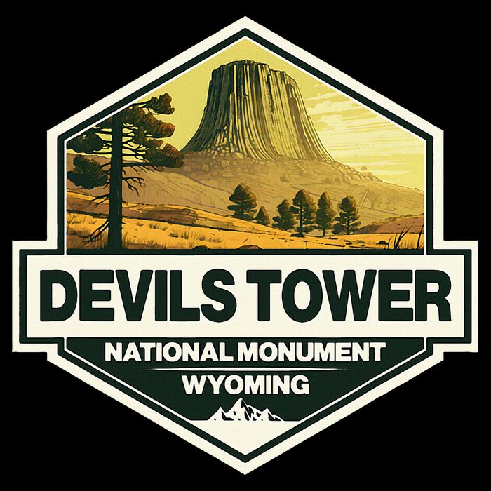 Devils Tower National Monument Wyoming Travel Art Badge T-Shirt