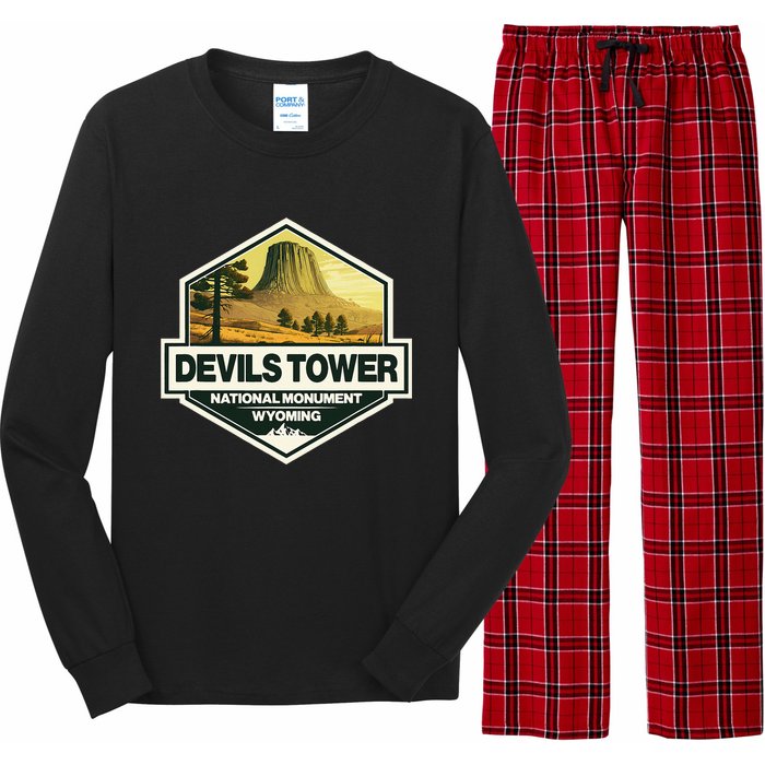 Devils Tower National Monument Wyoming Travel Art Badge Long Sleeve Pajama Set