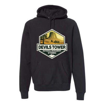 Devils Tower National Monument Wyoming Travel Art Badge Premium Hoodie