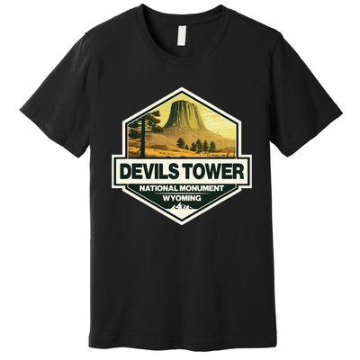 Devils Tower National Monument Wyoming Travel Art Badge Premium T-Shirt