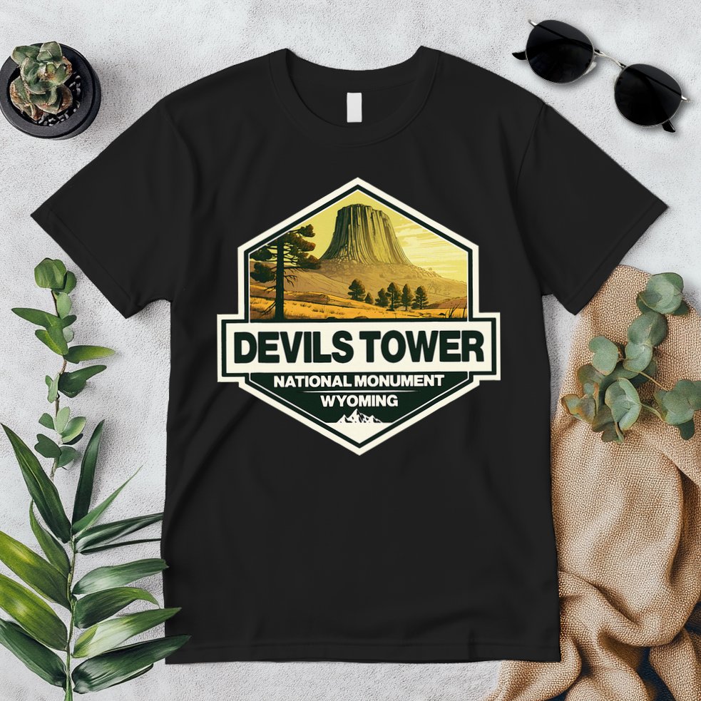 Devils Tower National Monument Wyoming Travel Art Badge Premium T-Shirt