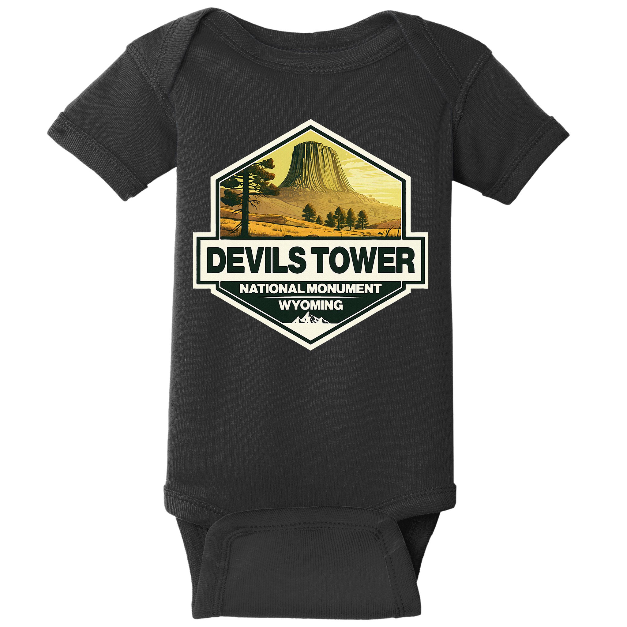 Devils Tower National Monument Wyoming Travel Art Badge Baby Bodysuit