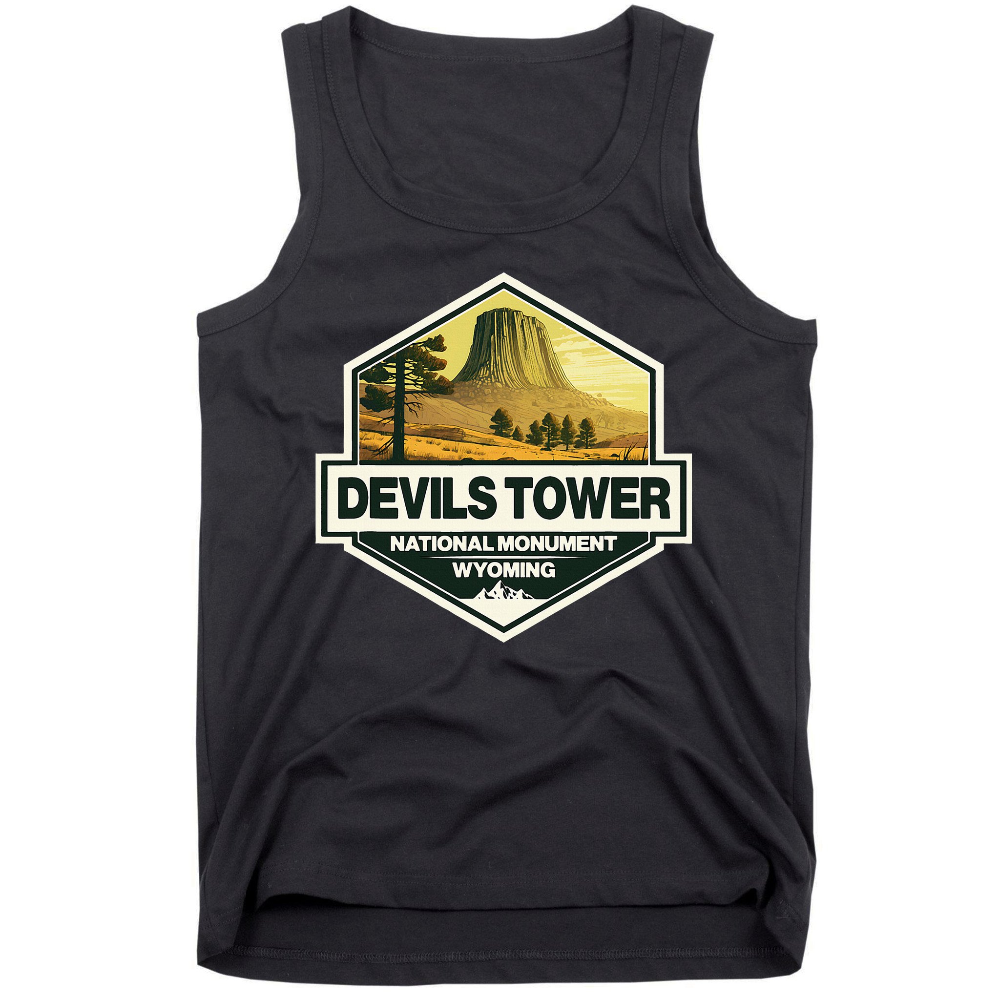 Devils Tower National Monument Wyoming Travel Art Badge Tank Top
