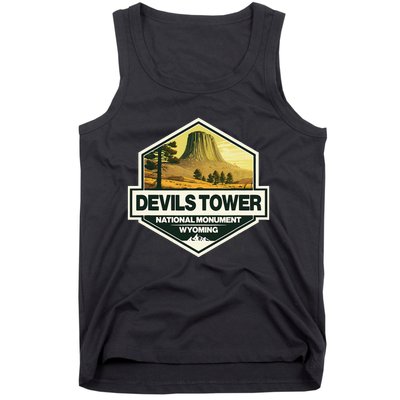 Devils Tower National Monument Wyoming Travel Art Badge Tank Top