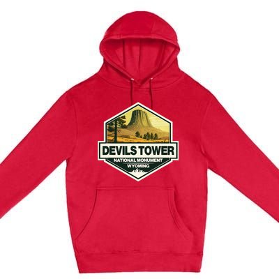 Devils Tower National Monument Wyoming Travel Art Badge Premium Pullover Hoodie