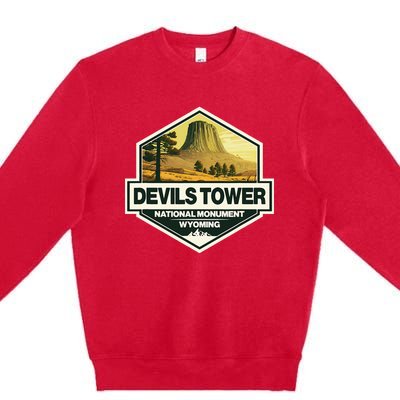 Devils Tower National Monument Wyoming Travel Art Badge Premium Crewneck Sweatshirt