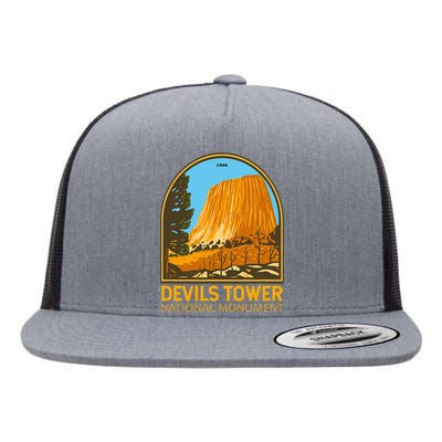 Devils Tower National Monument Wyoming Emblem Vintage Flat Bill Trucker Hat