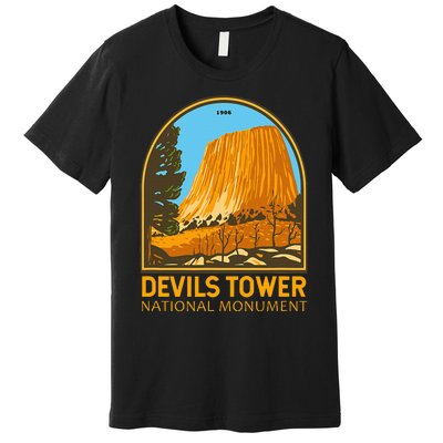 Devils Tower National Monument Wyoming Emblem Vintage Premium T-Shirt