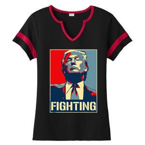 Donald Trump Never Stop Fighting To Save America Ladies Halftime Notch Neck Tee