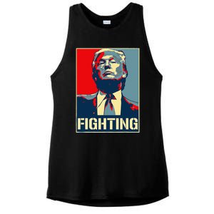 Donald Trump Never Stop Fighting To Save America Ladies PosiCharge Tri-Blend Wicking Tank