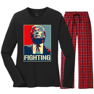 Donald Trump Never Stop Fighting To Save America Women's Long Sleeve Flannel Pajama Set 