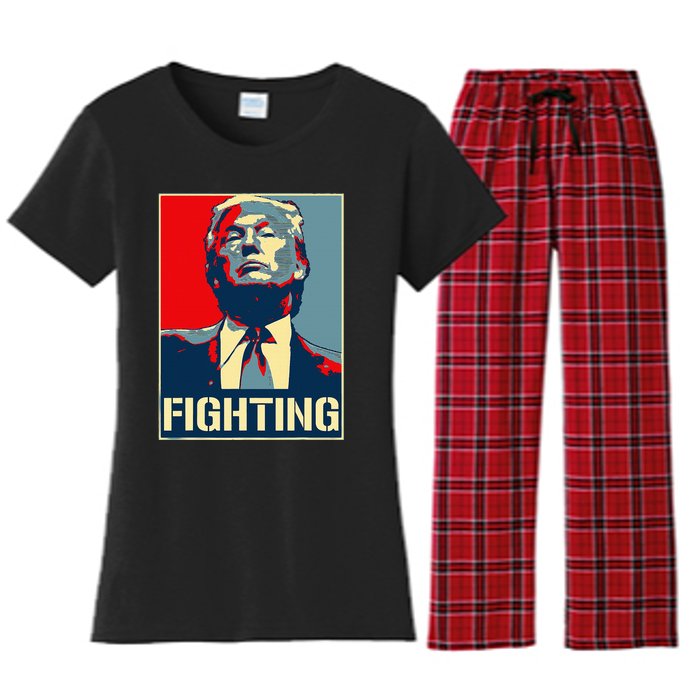 Donald Trump Never Stop Fighting To Save America Women's Flannel Pajama Set