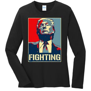 Donald Trump Never Stop Fighting To Save America Ladies Long Sleeve Shirt