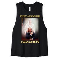 Donald Trump Not Guilty Jesus Christ Patriot Pray Maga Women's Racerback Cropped Tank