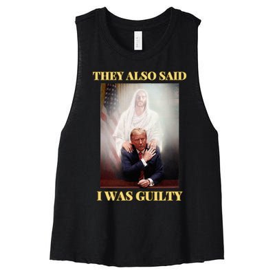 Donald Trump Not Guilty Jesus Christ Patriot Pray Maga Women's Racerback Cropped Tank