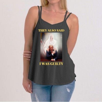 Donald Trump Not Guilty Jesus Christ Patriot Pray Maga Women's Strappy Tank