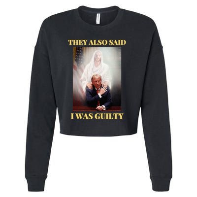 Donald Trump Not Guilty Jesus Christ Patriot Pray Maga Cropped Pullover Crew