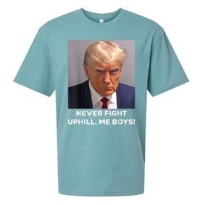 Donald Trump Never Fight Uphill Me Trump 2024 Sueded Cloud Jersey T-Shirt