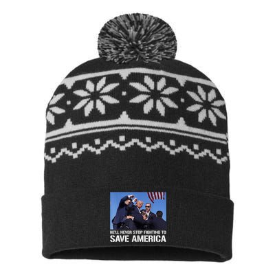 Donald Trump Never Stop Fighting To Save America Supporter USA-Made Snowflake Beanie