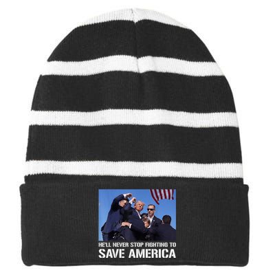 Donald Trump Never Stop Fighting To Save America Supporter Striped Beanie with Solid Band