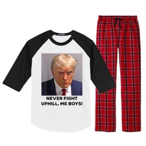 Donald Trump Never Fight Uphill Me Trump 2024 Raglan Sleeve Pajama Set