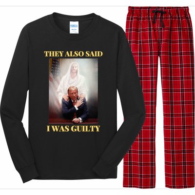 Donald Trump Not Guilty Jesus Christ Patriot Pray Maga Long Sleeve Pajama Set