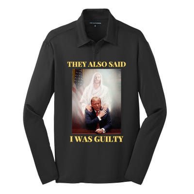 Donald Trump Not Guilty Jesus Christ Patriot Pray Maga Silk Touch Performance Long Sleeve Polo