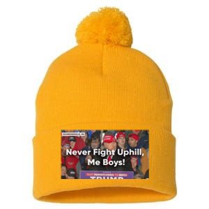 Donald Trump Never Fight Uphill Me Trump 2024 Pom Pom 12in Knit Beanie