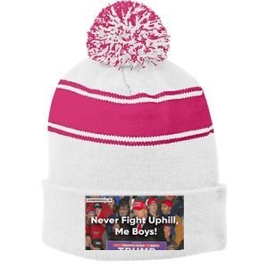 Donald Trump Never Fight Uphill Me Trump 2024 Stripe Pom Pom Beanie