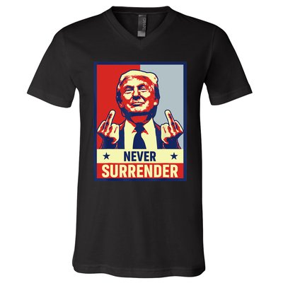 Donald Trump Never Surrender Pro Trump Trump Mug Shot Retro V-Neck T-Shirt