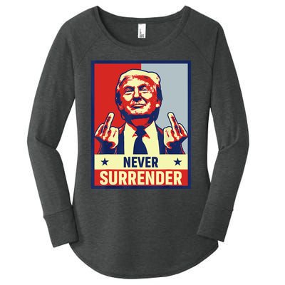 Donald Trump Never Surrender Pro Trump Trump Mug Shot Retro Women's Perfect Tri Tunic Long Sleeve Shirt