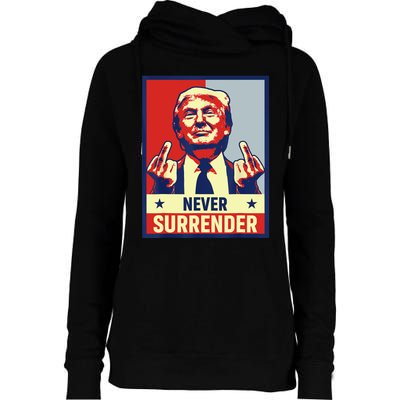 Donald Trump Never Surrender Pro Trump Trump Mug Shot Retro Womens Funnel Neck Pullover Hood