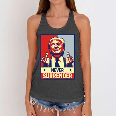 Donald Trump Never Surrender Pro Trump Trump Mug Shot Retro Women's Knotted Racerback Tank